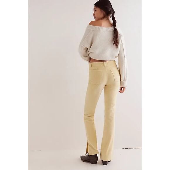 New FREE PEOPLE We The Free Level Up Slit Cord Flare Jeans $98 SIZE 27 Vanilla - Picture 4 of 6